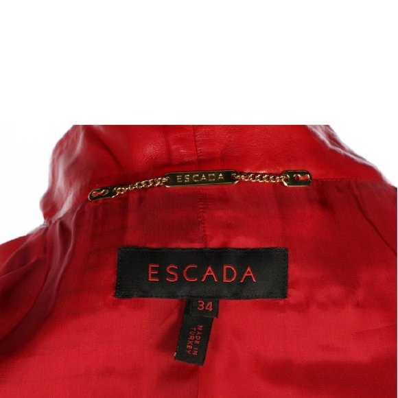 EUC ESCADA Red Leather Blazer Jacket, Size Small - Picture 6 of 7